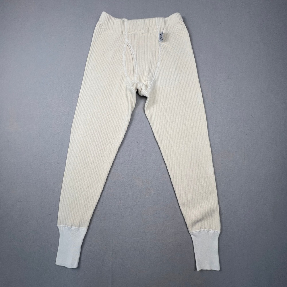 VTG‎ Swedish Military Long Johns Mens 5 Cream Cotton Ribbed Thermal Pants 1990
